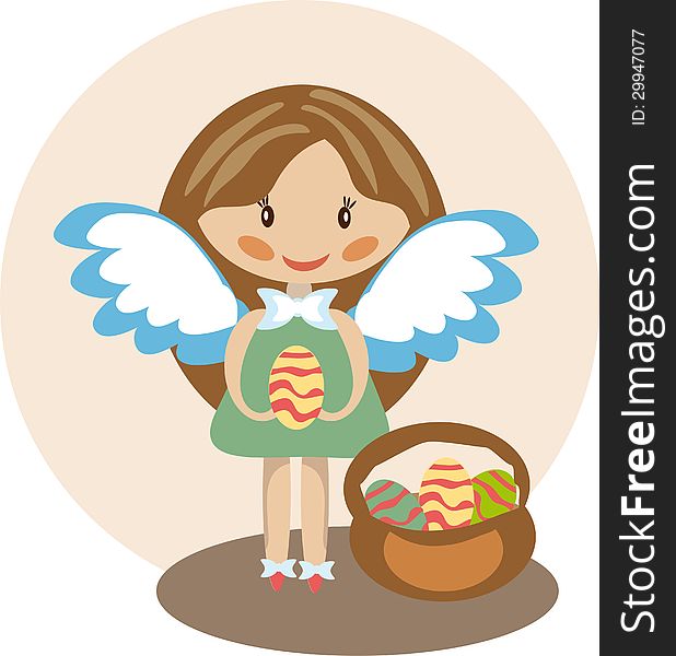 Vector image of cute nice angel girl staying with easter egg in her hands. Vector image of cute nice angel girl staying with easter egg in her hands