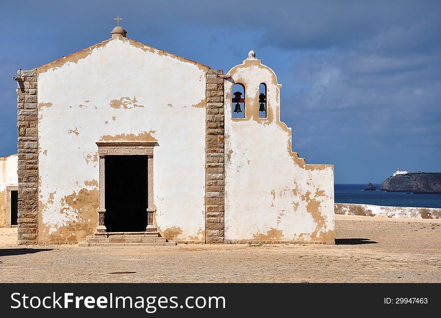Image shows the chapel of Fortaleza de Sagres located in Portugal, Europe. Image shows the chapel of Fortaleza de Sagres located in Portugal, Europe.
