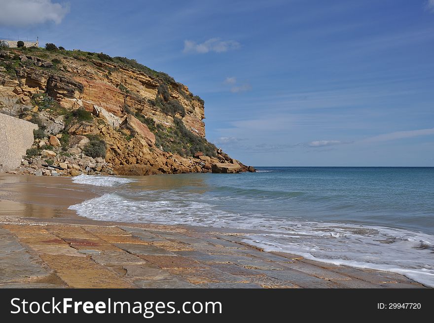 Image shows coast of Burgau, Algarve, Portugal, Europe. Image shows coast of Burgau, Algarve, Portugal, Europe.