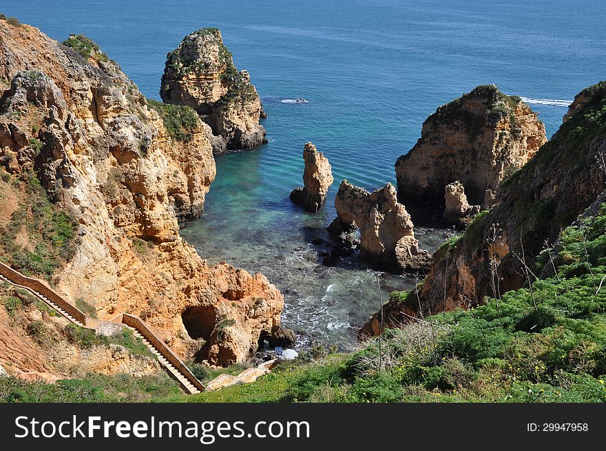 Beach Praia de Piedade, Algarve, Portugal, Europe, with stairs. Beach Praia de Piedade, Algarve, Portugal, Europe, with stairs.