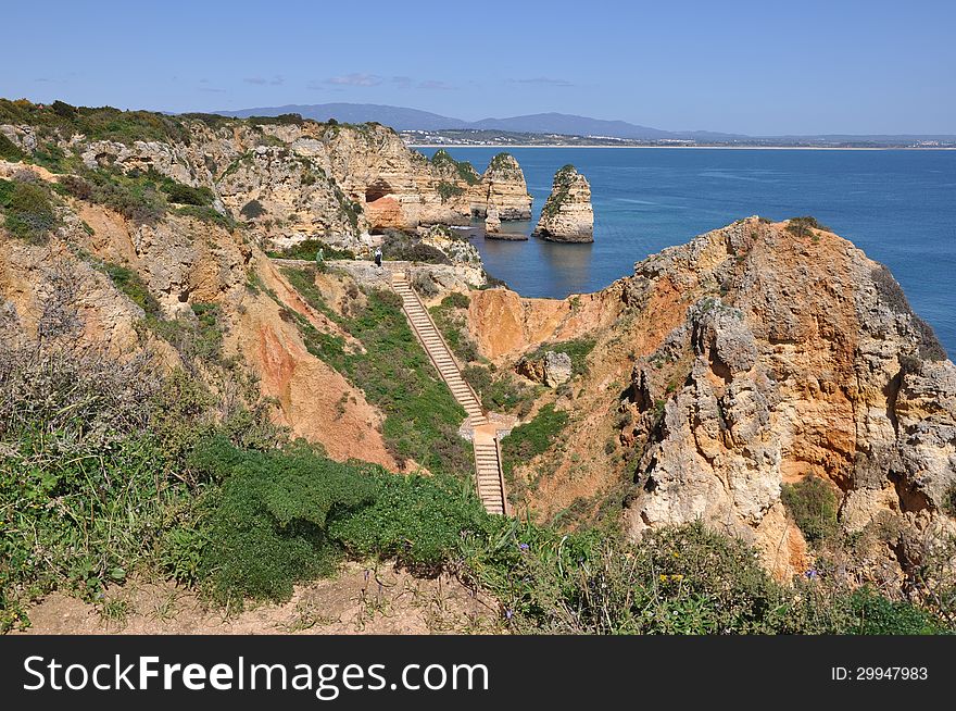 Beach Praia de Piedade, Algarve, Portugal, Europe, with stairs. Beach Praia de Piedade, Algarve, Portugal, Europe, with stairs.