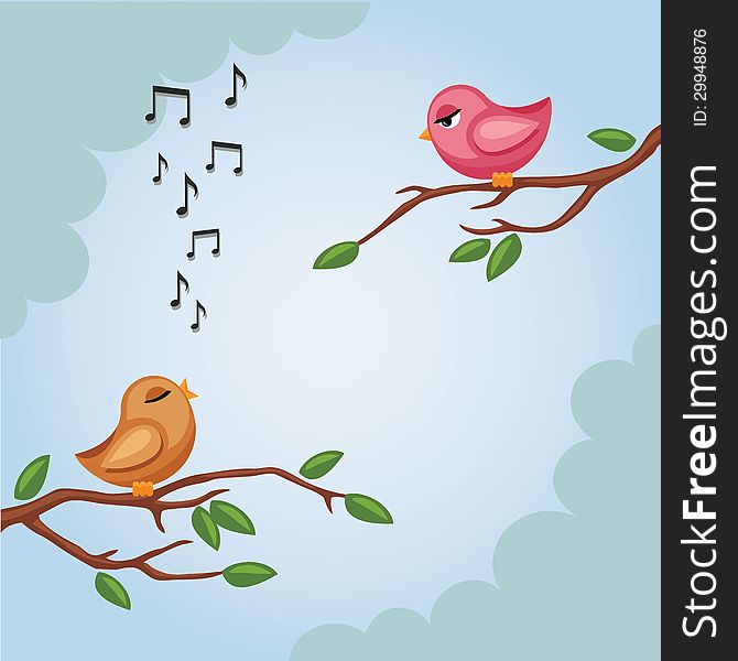 Two Birds On A Branch In Vector