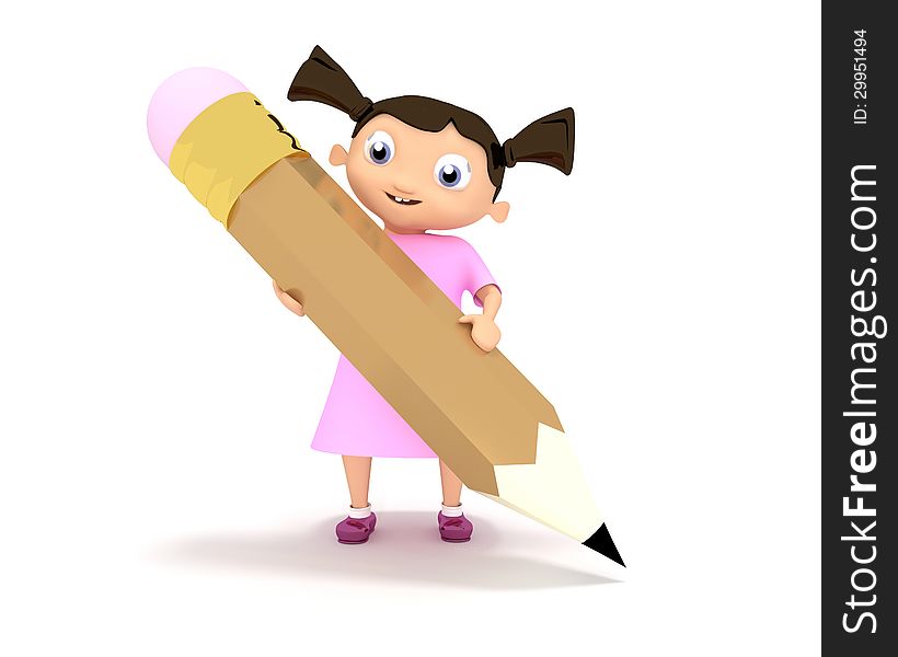 Girl With Big  Pencil