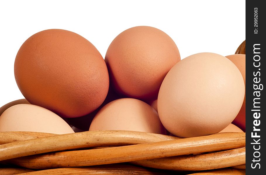 Farm Fresh Eggs In Basket Close Up Isolated