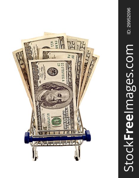 Shopping Cart Full Of Money  Close Up Shot  Isolated