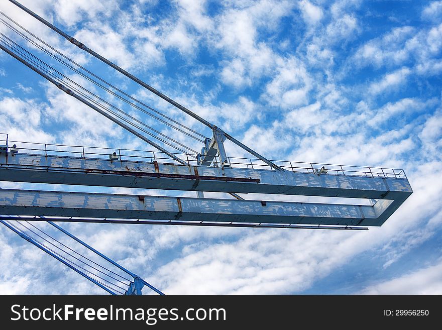 Detail of large harbor cranes, Cranes in a seaport