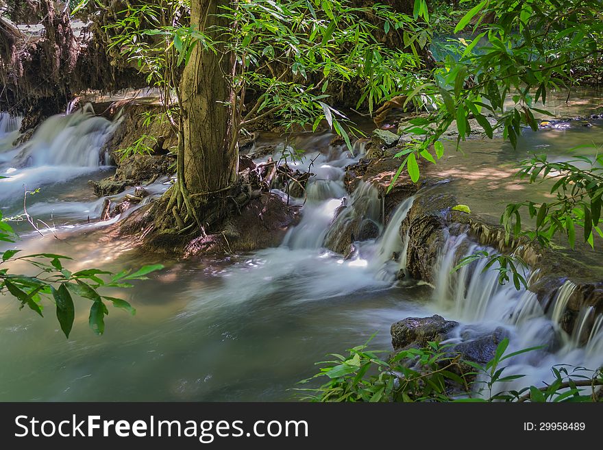 Waterfall in the tropical forest at Thanbok Khoranee National Park, Krabi, Thailand