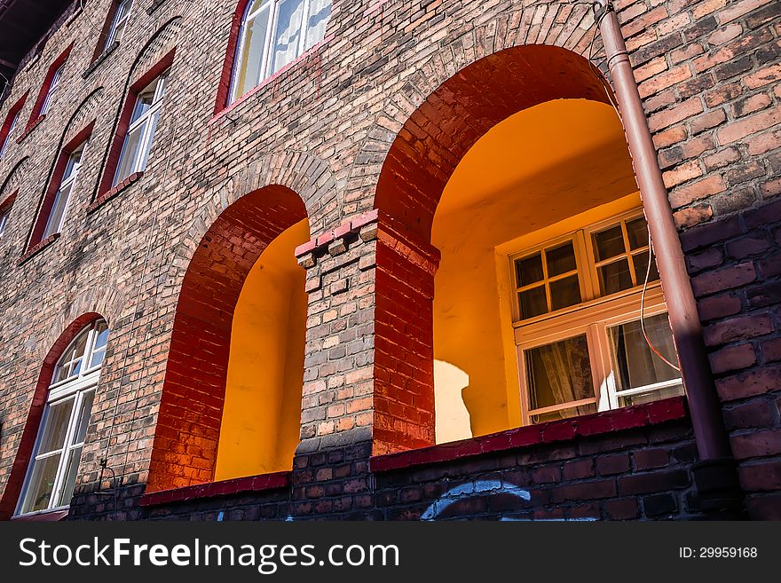 Residential building in Nikiszowiec, one of the districts of Katowice, Silesia region Poland. The place is historic coal miners' settlement built between 1908â€“1918.