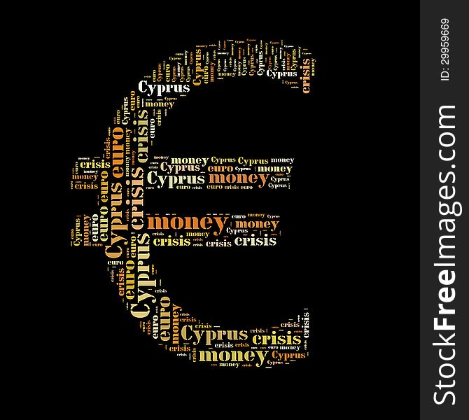 Euro symbol in typography words Cyprus and the crisis