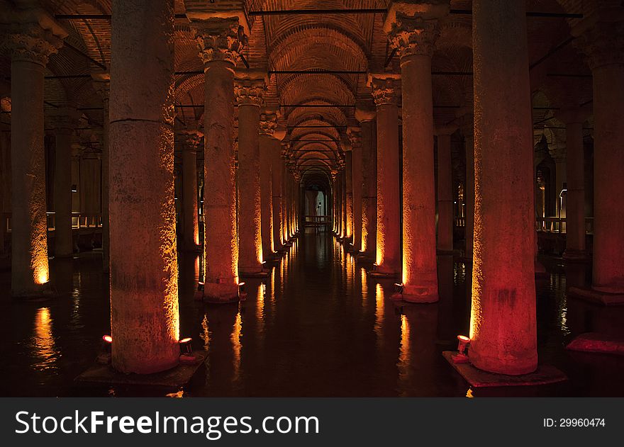 Ancient underground basilica cistern for water storage, Istanbul landmark. Ancient underground basilica cistern for water storage, Istanbul landmark
