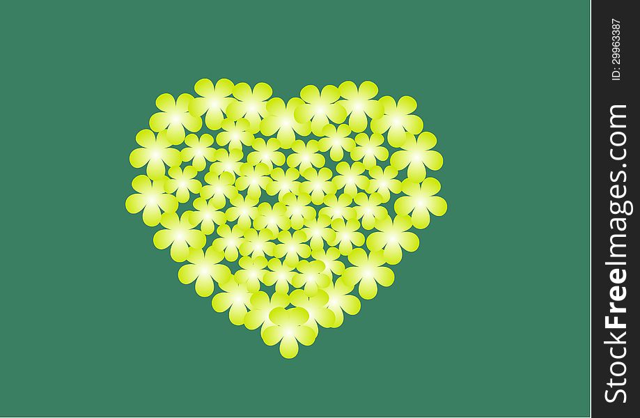 Green background illustration with heart-shaped green flowers. Green background illustration with heart-shaped green flowers