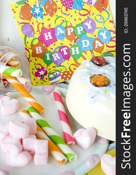 Marshmallow and candy for kids on birthday party