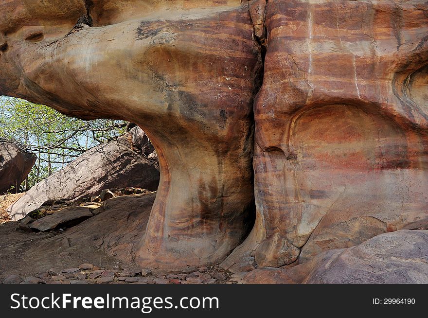 Pre-historic rock shelters of bheembetika a world heritage site in MP India. Pre-historic rock shelters of bheembetika a world heritage site in MP India