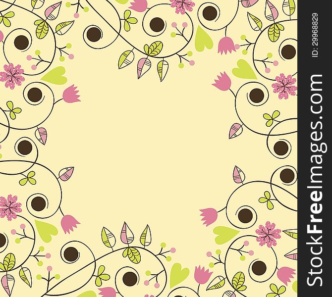 Vector abstract background with flowers and hearts