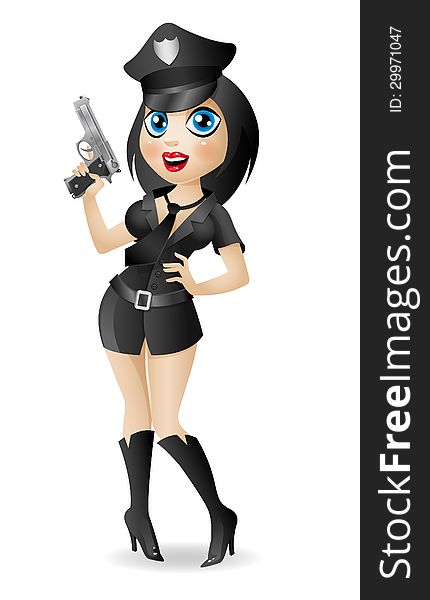 Sexy girl cop holds in hands gun