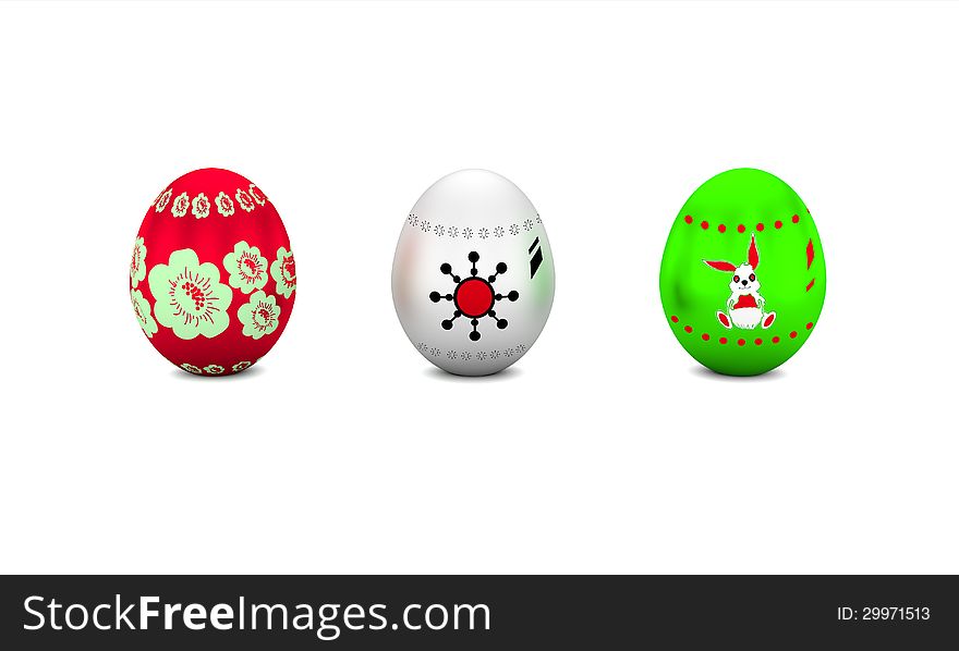 Decorated easter eggs isolated on white