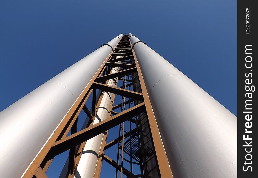 High chimney of steel pipes