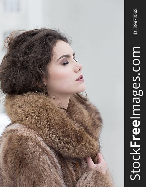 Love. Affectionate Dreamy Sensual Woman in Fur Coat in Reverie. Serene