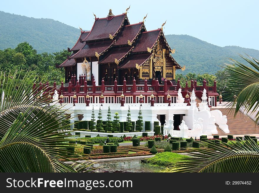 Ho kham luang northern thai style building in Royal flora Ratchaphruek, Chiang Mai, Thailand