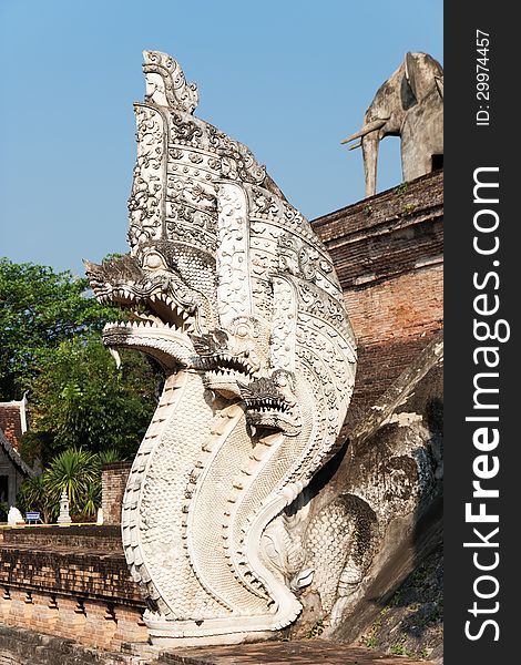 Details Of Chedi Luang Pagoda In Chiang Mai,Thailand