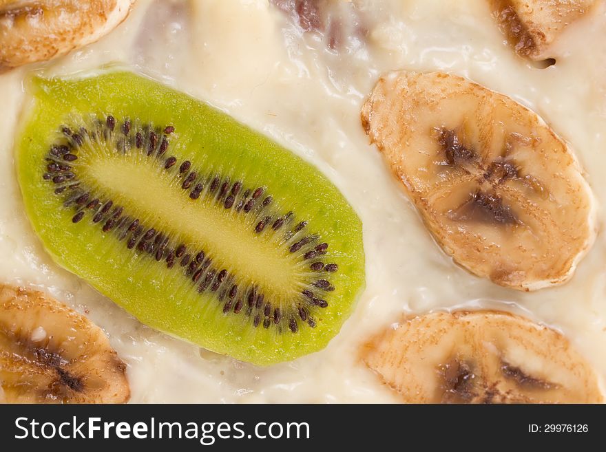 Fresh cake with kiwi and banana - background