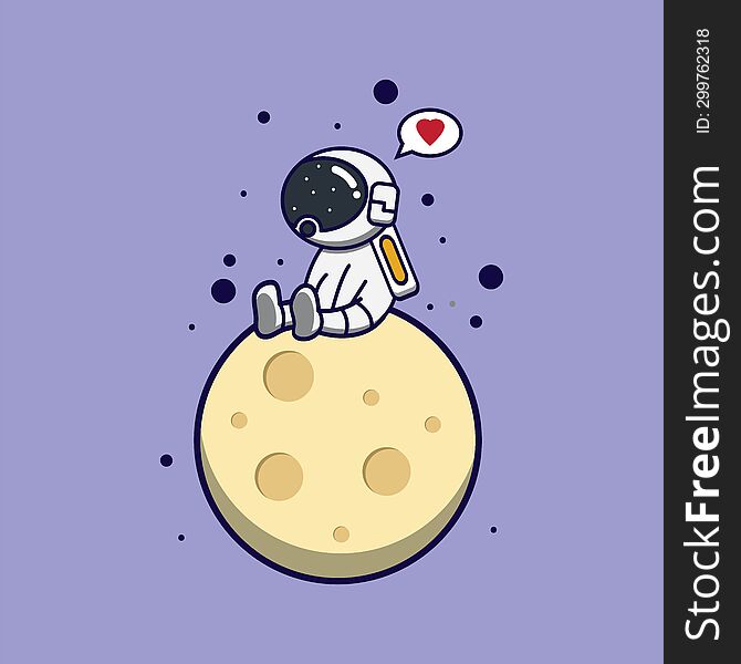 cute vector illustration of an astronaut sitting on the moon with a purple background. cute vector illustration of an astronaut sitting on the moon with a purple background
