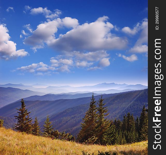 Mountain landscape with the sun rays. Mountain landscape with the sun rays