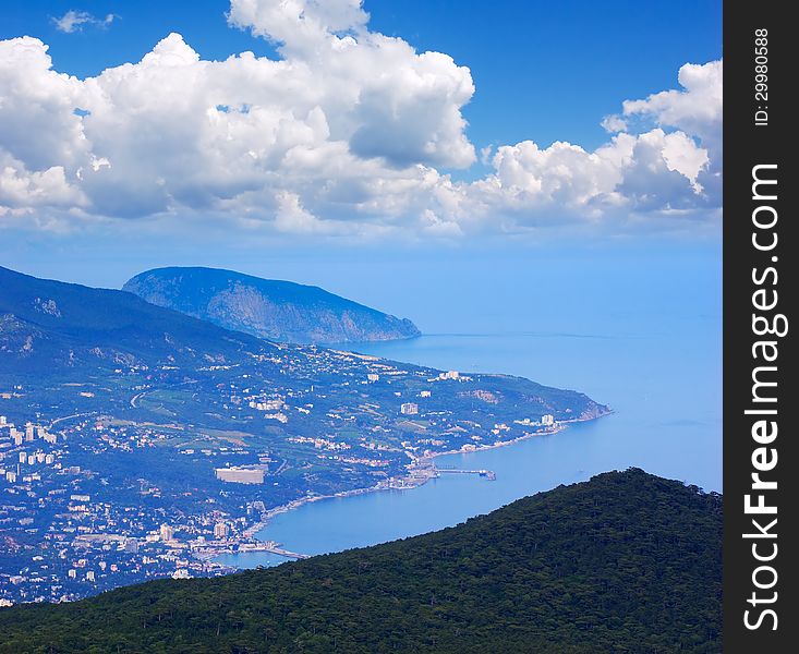 Summer landscape resort town by the sea. Yalta, Ukraine, Europe