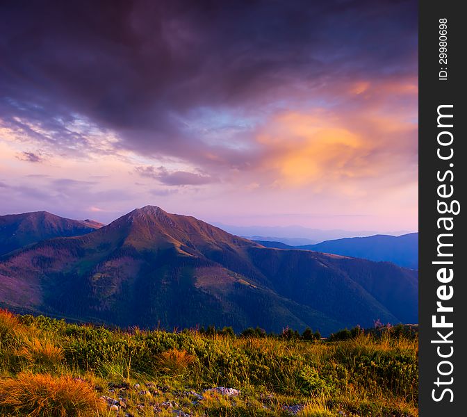 Beautiful mountain ridge after sunset