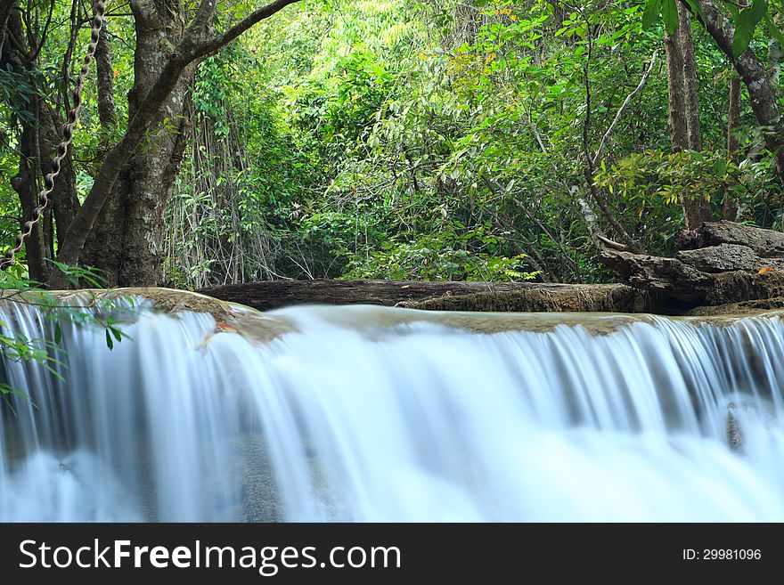 Wonderful deep forest Waterfall in Kanchanaburi, Thailand