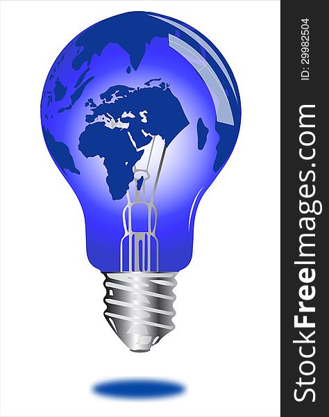 Light bulb illustration with world map on white. Light bulb illustration with world map on white