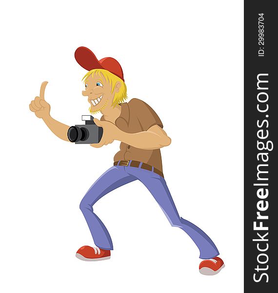 Vector image of smiling cartoon Photographer tourist