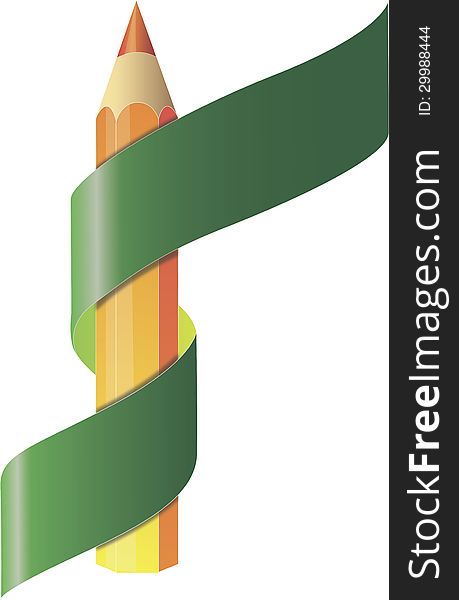 Illustration of orange pencil with green ribbon
