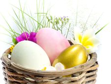 Easter Egg In The Basket Stock Photo Easter Egg In The Basket Stock Photo