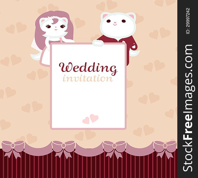 Card with couple of married cats. Vector illustration. Card with couple of married cats. Vector illustration