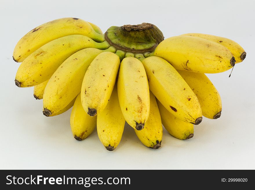 Ripe banana with white background.