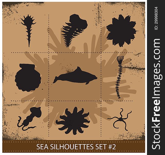 Abstract silhouette sea animals symbols set isolated. Abstract silhouette sea animals symbols set isolated