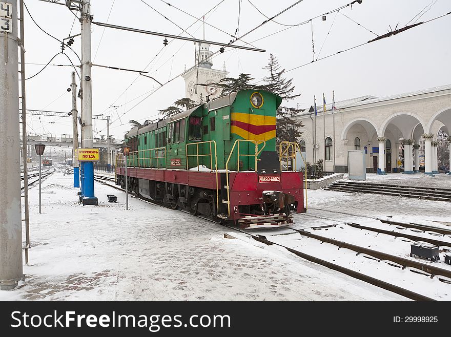 Locomotive on the railway station in Simferopol, Crimea, Ukraine. Locomotive on the railway station in Simferopol, Crimea, Ukraine