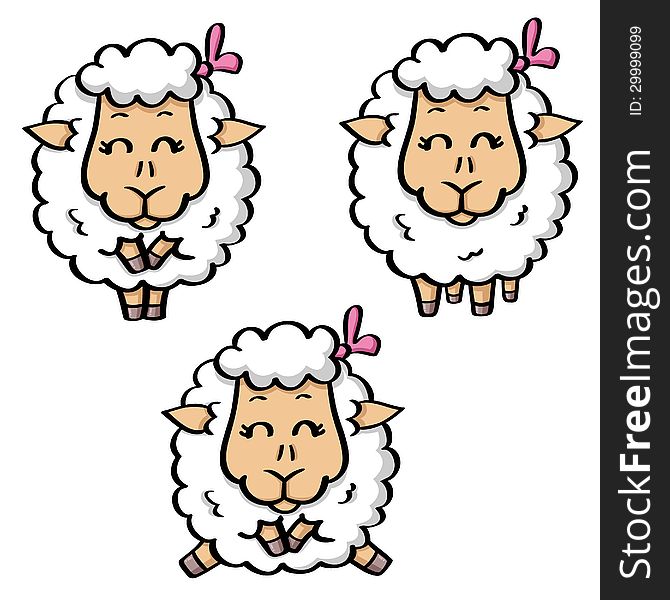 Vector illustration of funny cartoon white sheep in three poses. Vector illustration of funny cartoon white sheep in three poses