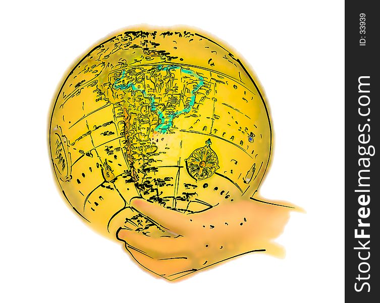 Illustrated Globe in Hand