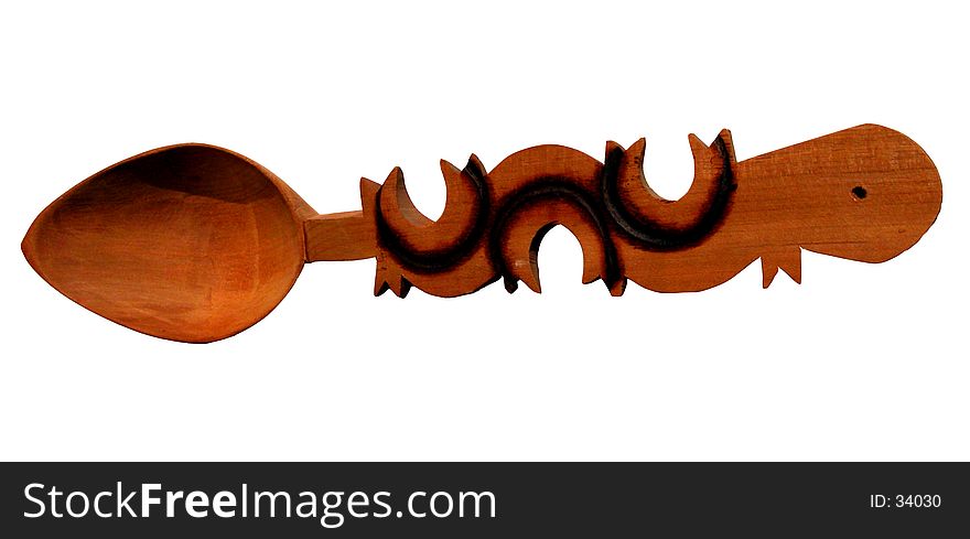 Handmade wooden romanian spoon-upper view,isolation without shadow.