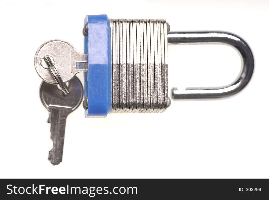 Unlocked Padlock with keys isolated. Unlocked Padlock with keys isolated