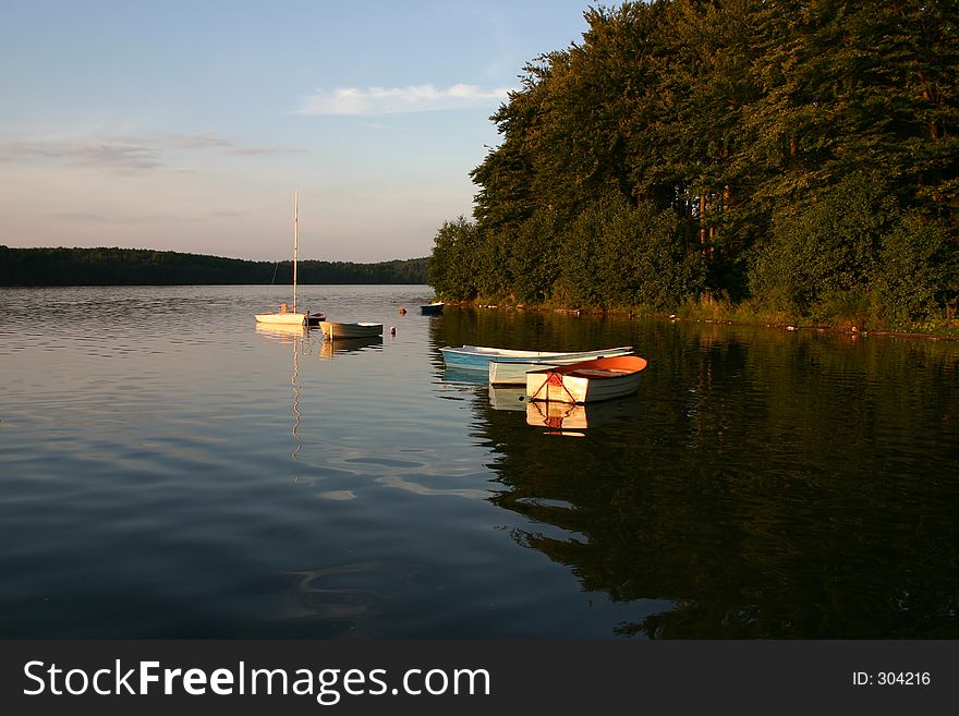 Bay Boats At Sunset