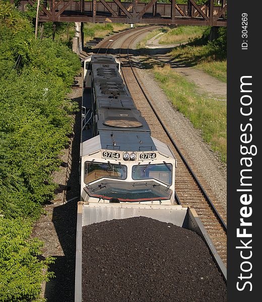 Shot from above an eastbound coal train. Shot from above an eastbound coal train