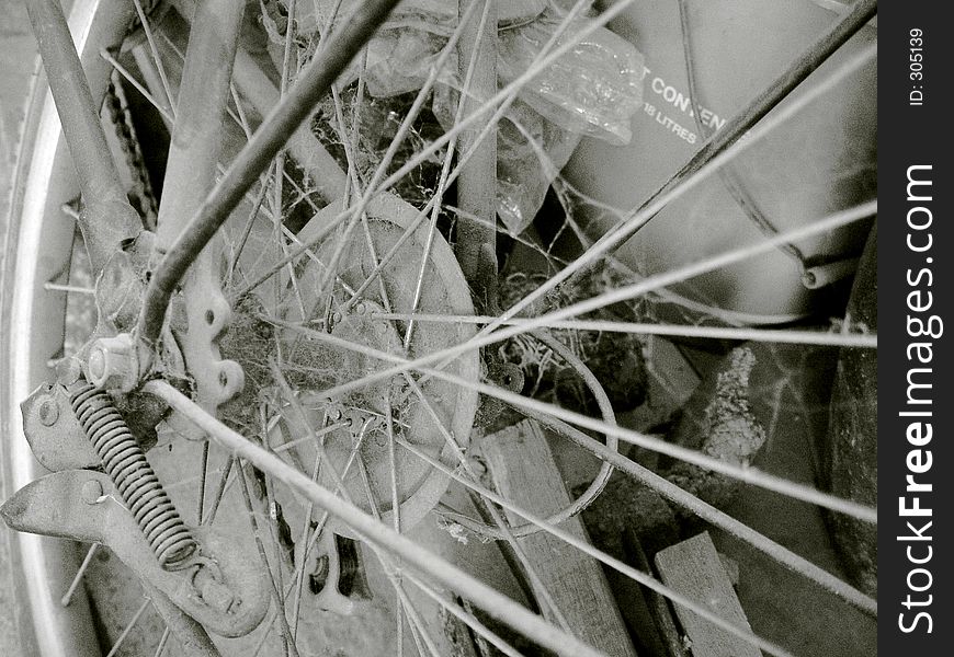 Vintage bike wheel close-up in monotone. Vintage bike wheel close-up in monotone.