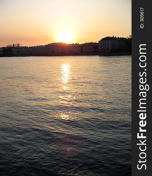 Sunset, St. Petersburg, Saint-Petersburg, Russia, Russian, federation, sky, orange, house, building, river, water, Neva, quay, wharf, embankment. Sunset, St. Petersburg, Saint-Petersburg, Russia, Russian, federation, sky, orange, house, building, river, water, Neva, quay, wharf, embankment