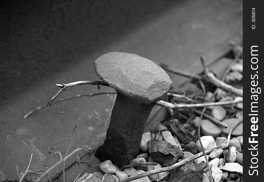 Up close shot of an old railroad spike (B&W)