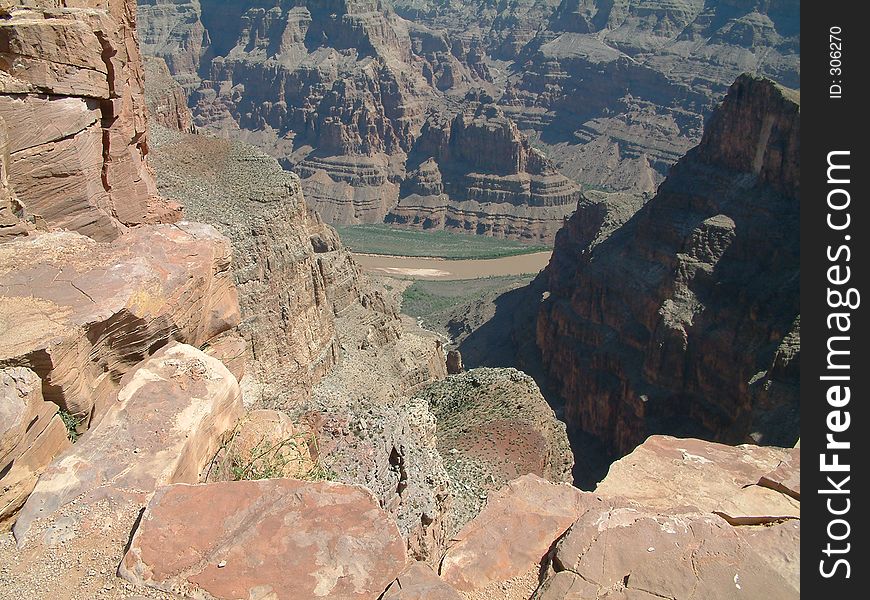 Looking down at the Colorado River from top of the Grand Canyon