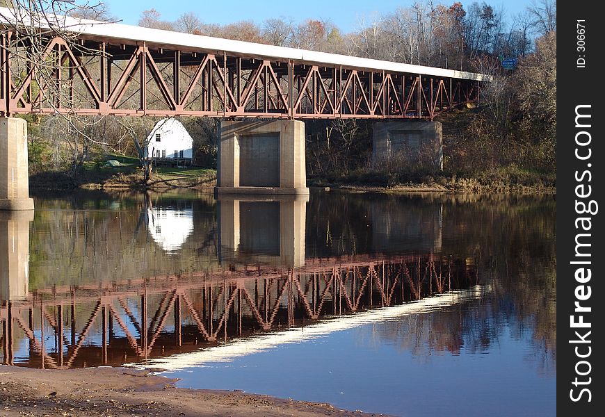 A reflection of a bridge