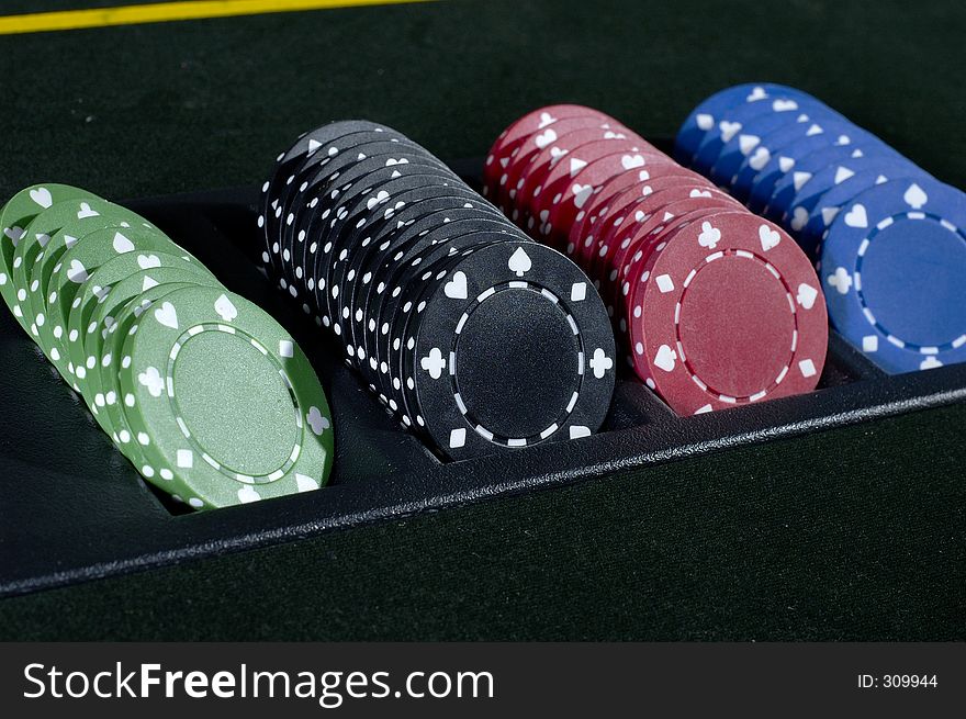 A rack full of poker chips. A rack full of poker chips